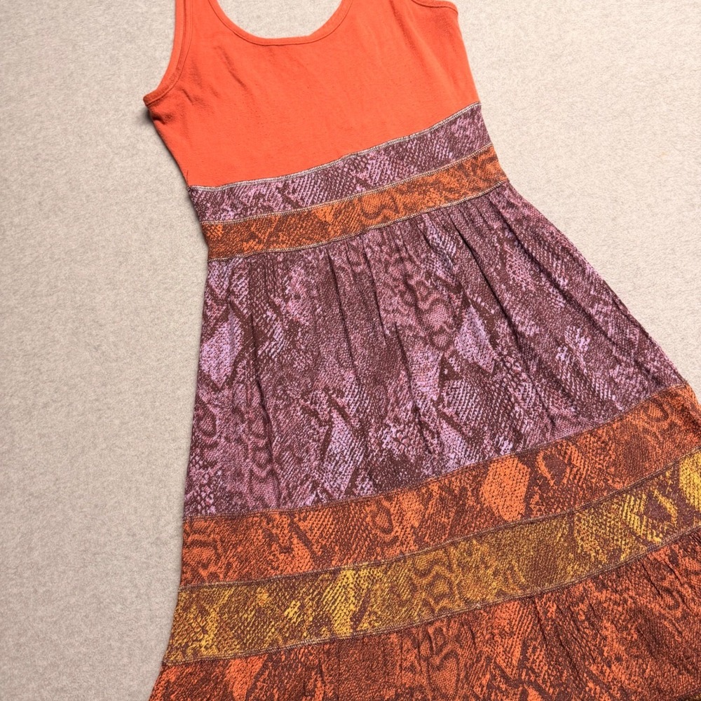 Anthropologie Boho Snakeskin Print Colima Maxi Dress Orange Purple Sleeveless - Picture 4 of 14